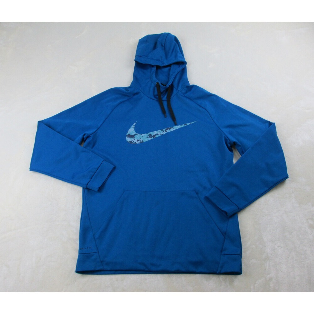 Nike Sweater Mens Extra Large Blue Center Swoosh Logo‎ Pullover DriFit Hooded*